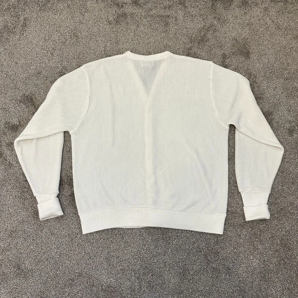 Vtg Izod lacoste Cardigan Sweater L White Orlon Acrylic USA Made Cracodile